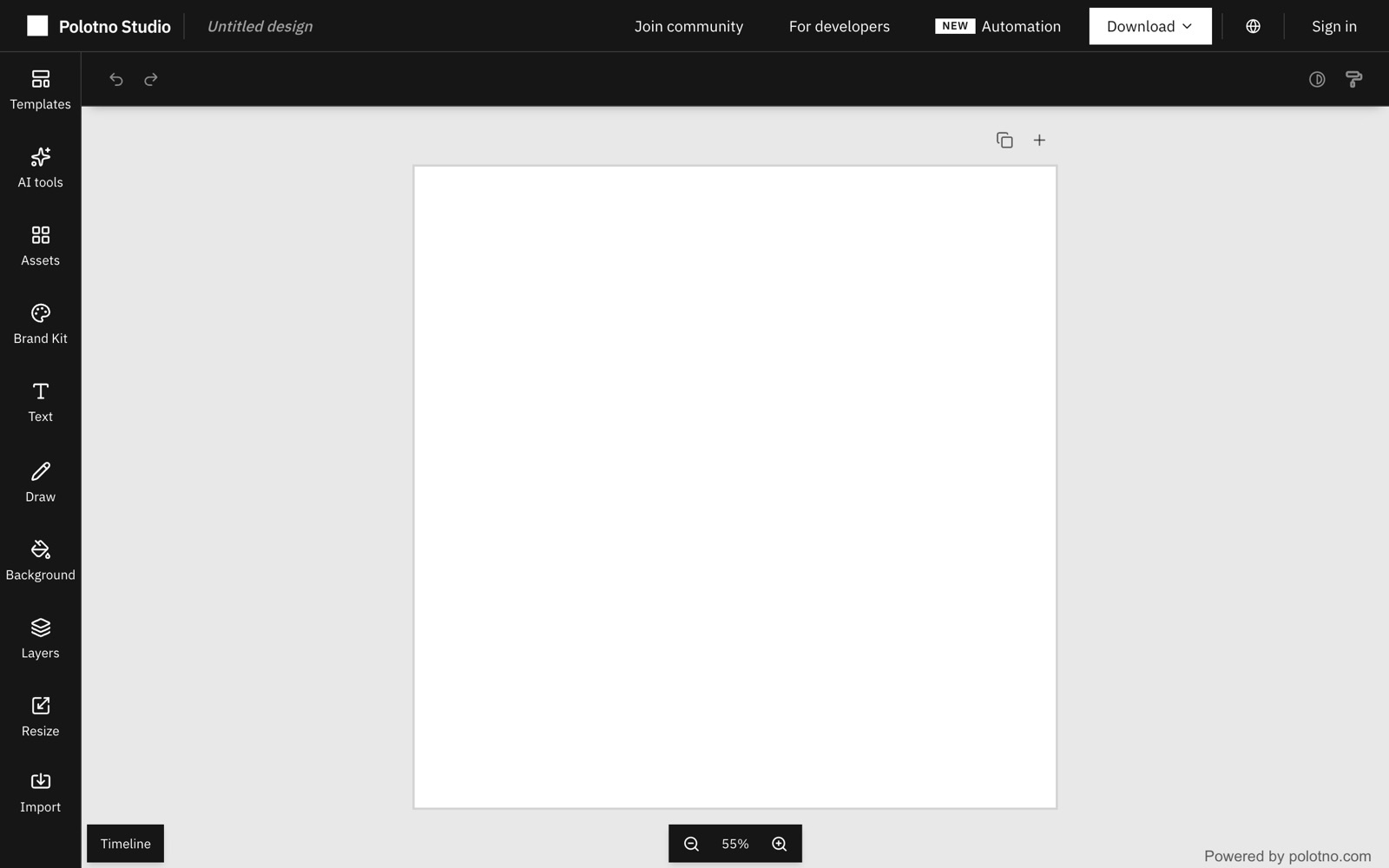 Polotno Studio homepage screenshot: free online design editor