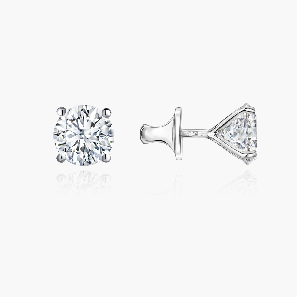 Пусеты с круглыми бриллиантами 0.50 + 0.50Ct