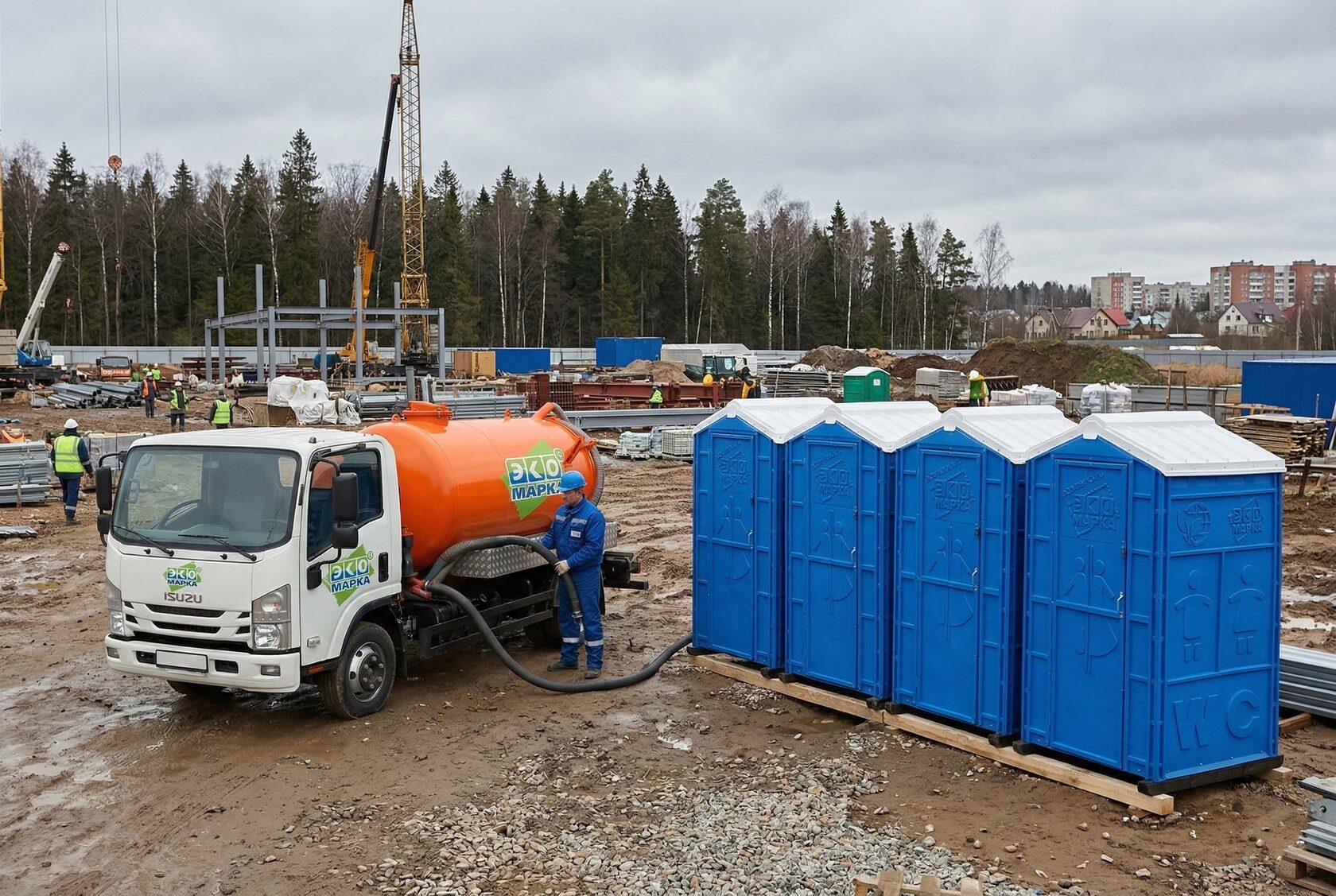 Ассенизаторская машина ЭКОМАРКА — вывоз отходов из биотуалетов