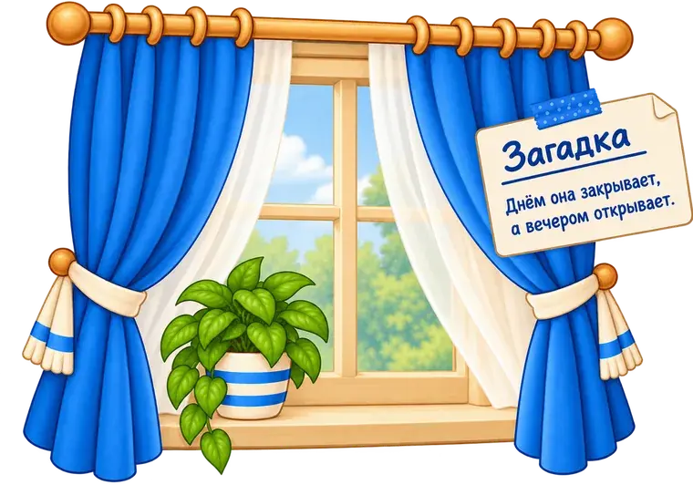 Окно со шторами, тюлем и запиской-загадкой для домашнего квеста
