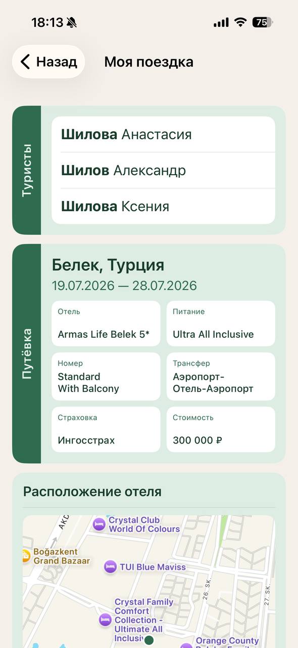 Детали поездки: туристы, отель, питание, стоимость