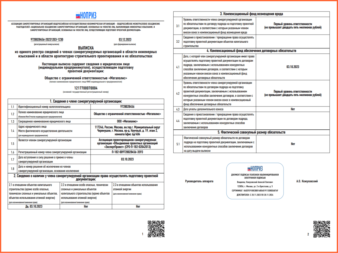 выписка СРО экспертпроект