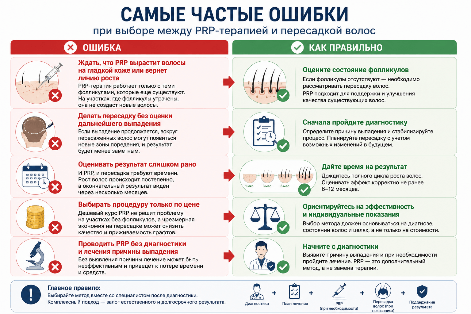 ошибки при выборе между PRP терапией и пересадкой волос