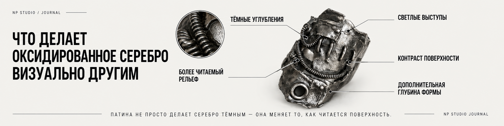 Как оксидированное серебро усиливает рельеф: тёмные углубления, светлые выступы и дополнительная глубина формы