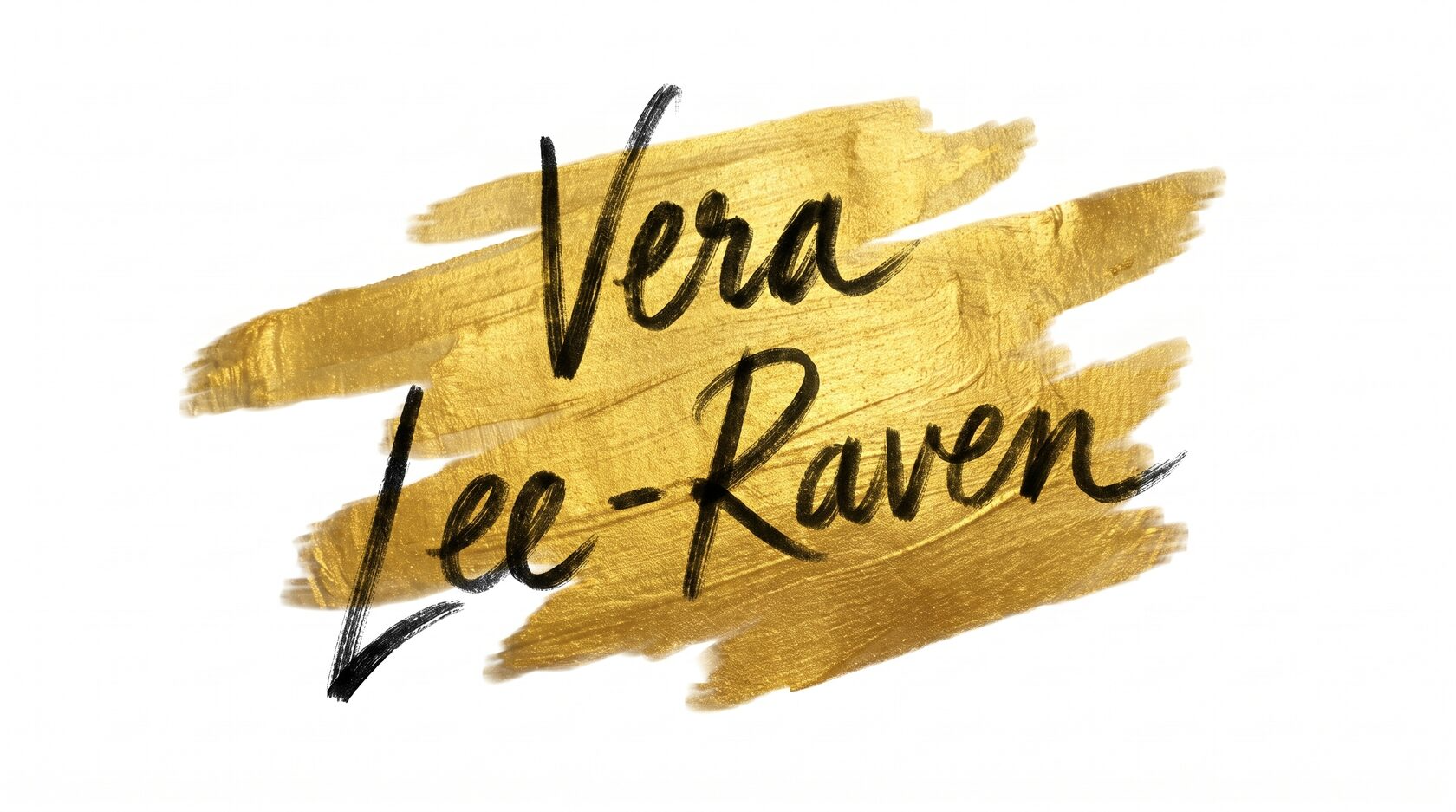 Логотип художницы Веры Ли-Рэйвен: золотая надпись «Vera Lee Raven» на фоне мазков краски.