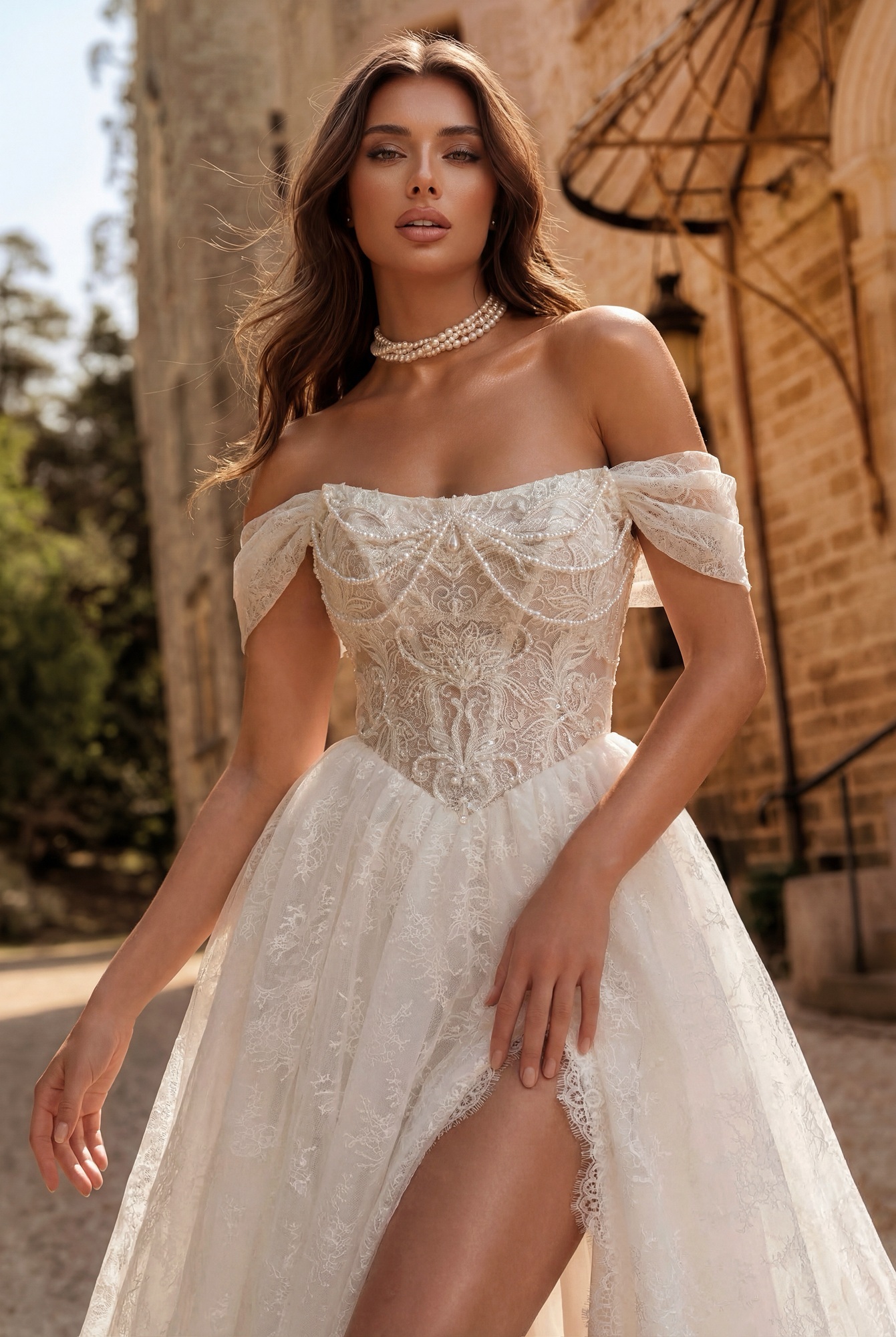 свадебное платье с кружевом Батайск прокат