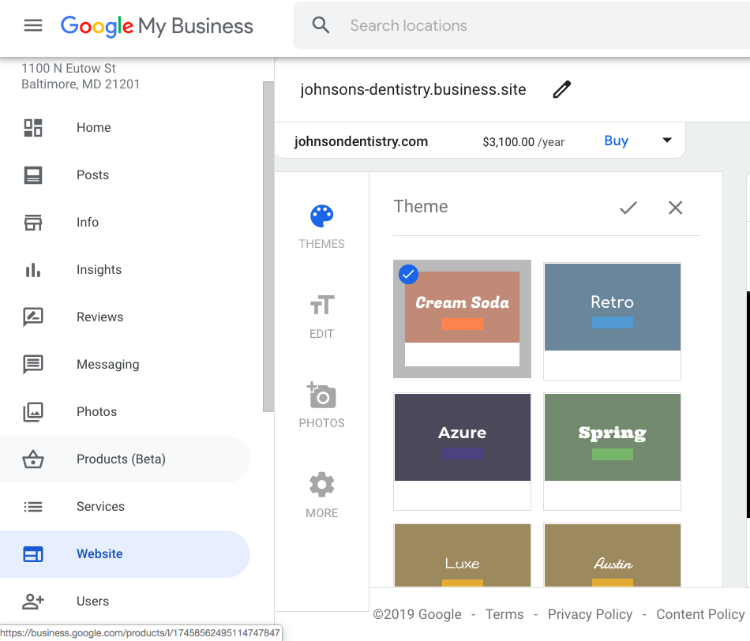 tap website and choose theme