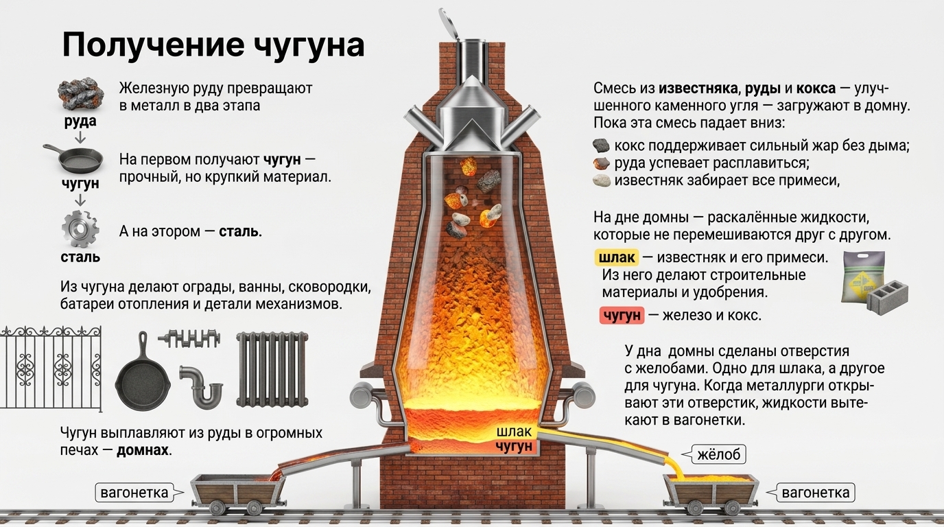 Наглядно метод получения чугуна
