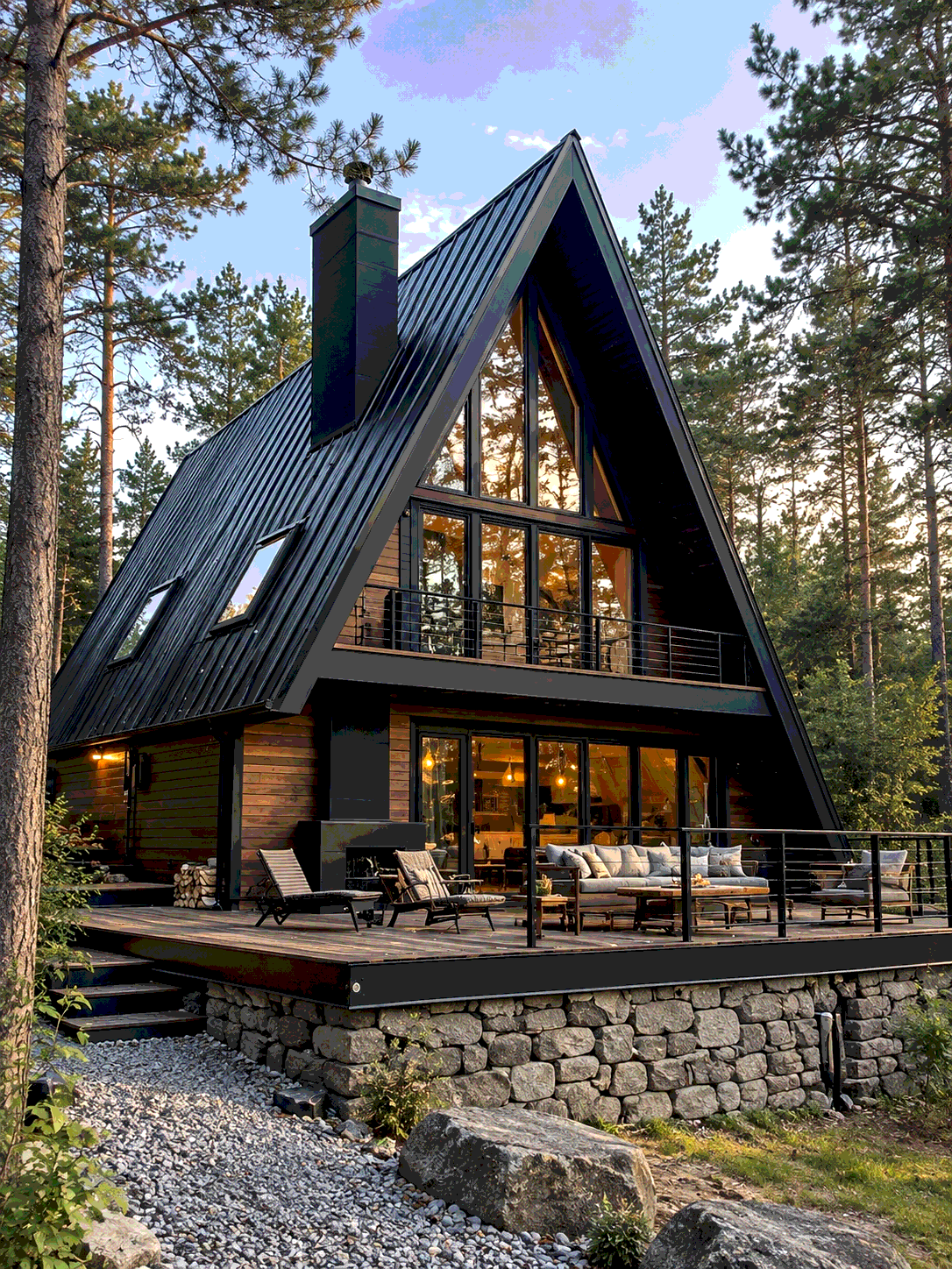 Проект тёмного A-frame дома