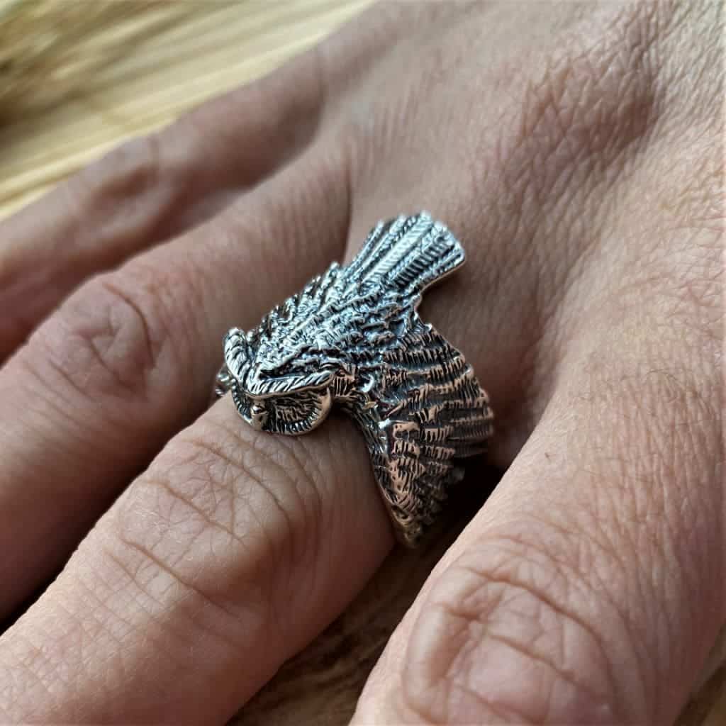 безразмерное серебряное кольцо сова