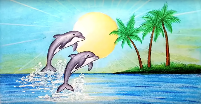 Как нарисовать дельфина начинающим и детям: легкие поэтапные мастер-классы карандашами и красками