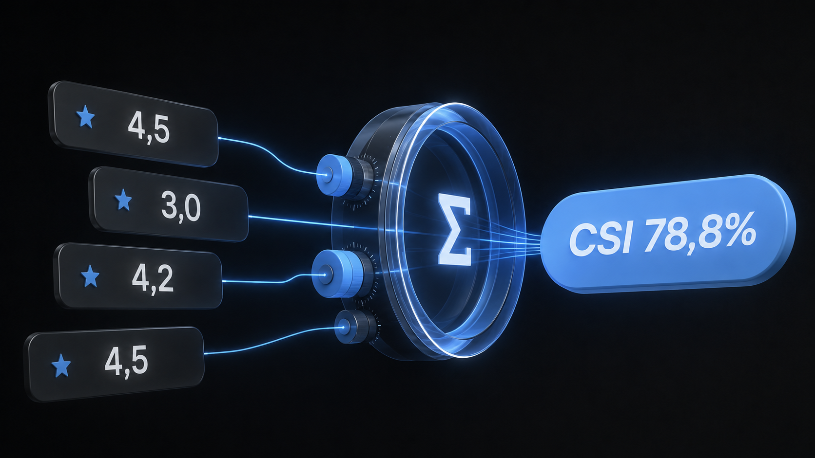 Механика CSI: отдельные оценки проходят через систему весов и объединяются в итоговый индекс CSI 78,8%