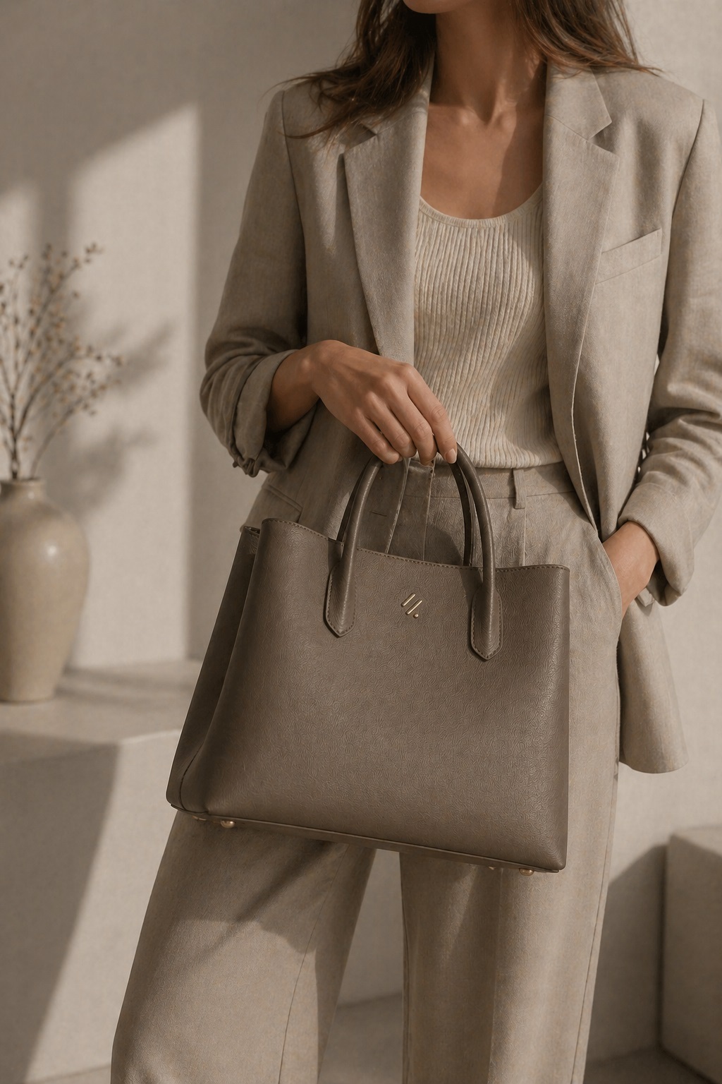 luxury leather bag premium craftsmanship minimalist design neutral tones