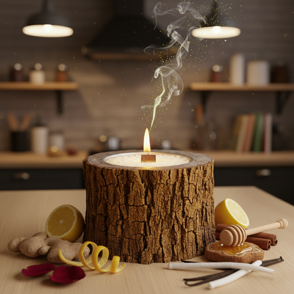 Свеча в спиле дерева с ароматом Имбирный пряник