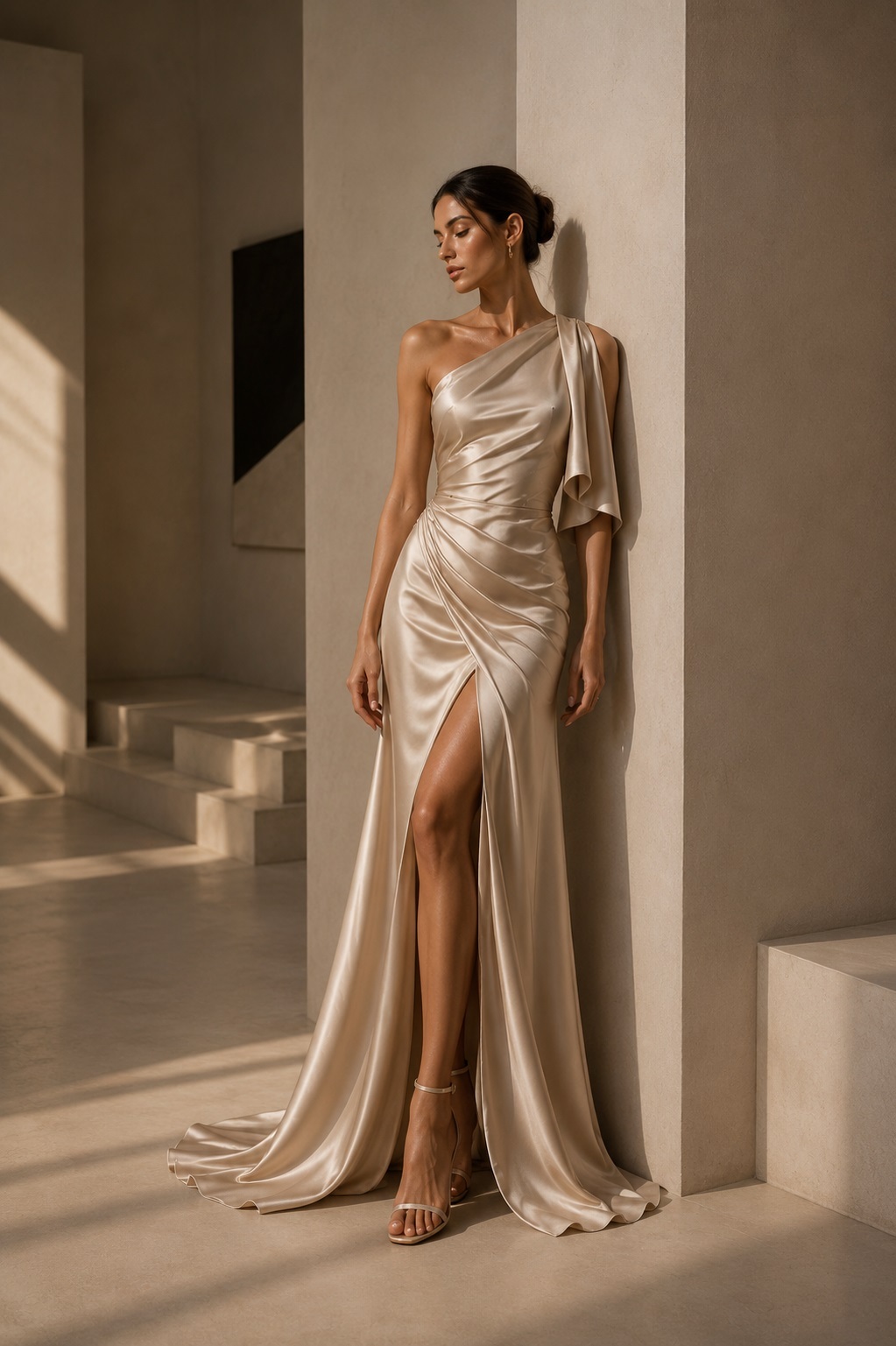Draped Satin Gown by ELARÉ Atelier. Elegant satin evening gown with fluid draping and timeless femininity.