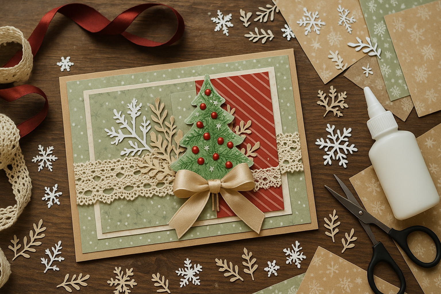 Праздничная новогодняя открытка в технике скрапбукинг