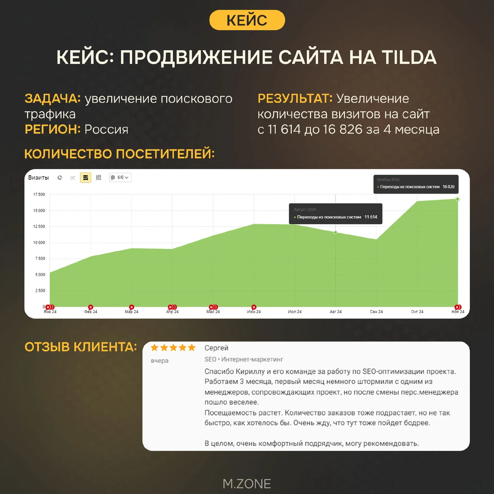 Исходные данные кейса: сайт на Tilda, Россия