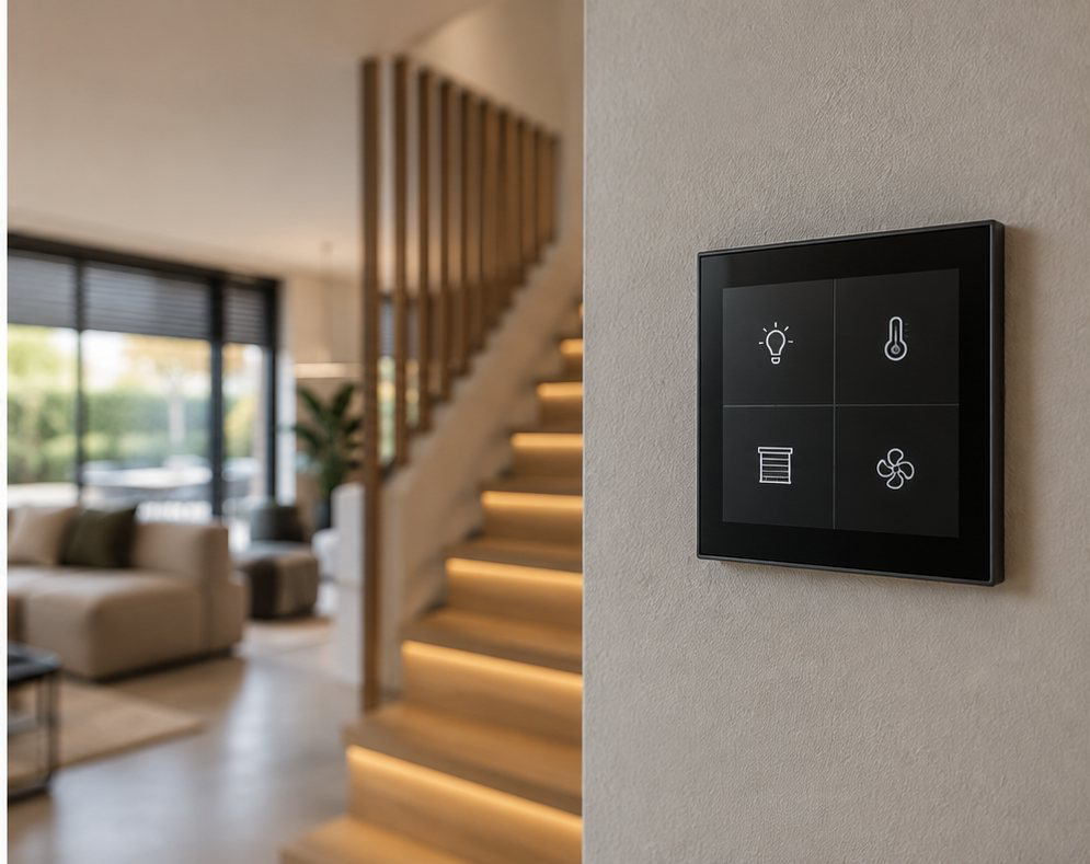 Концептуальная визуализация панели KNX в интерьере таунхауса
