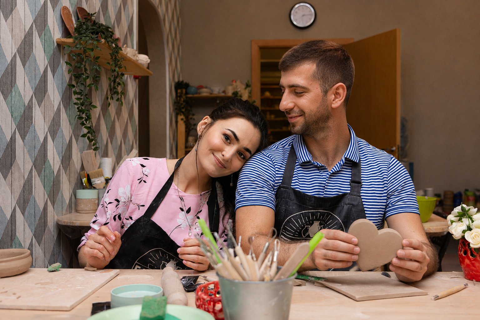 Private gender reveal for two at a pottery studio