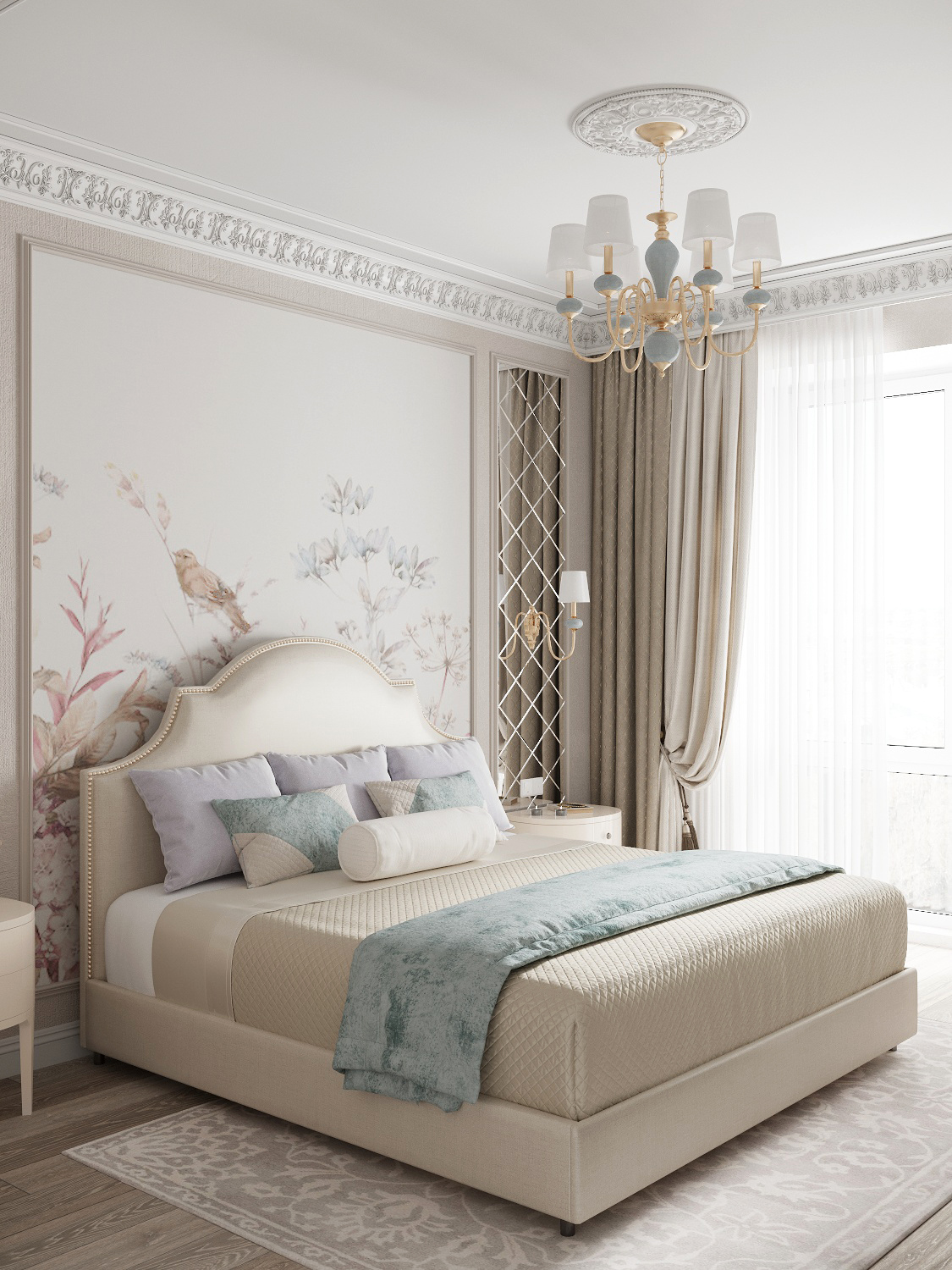 Спальня в классическом стиле в светлых тонах