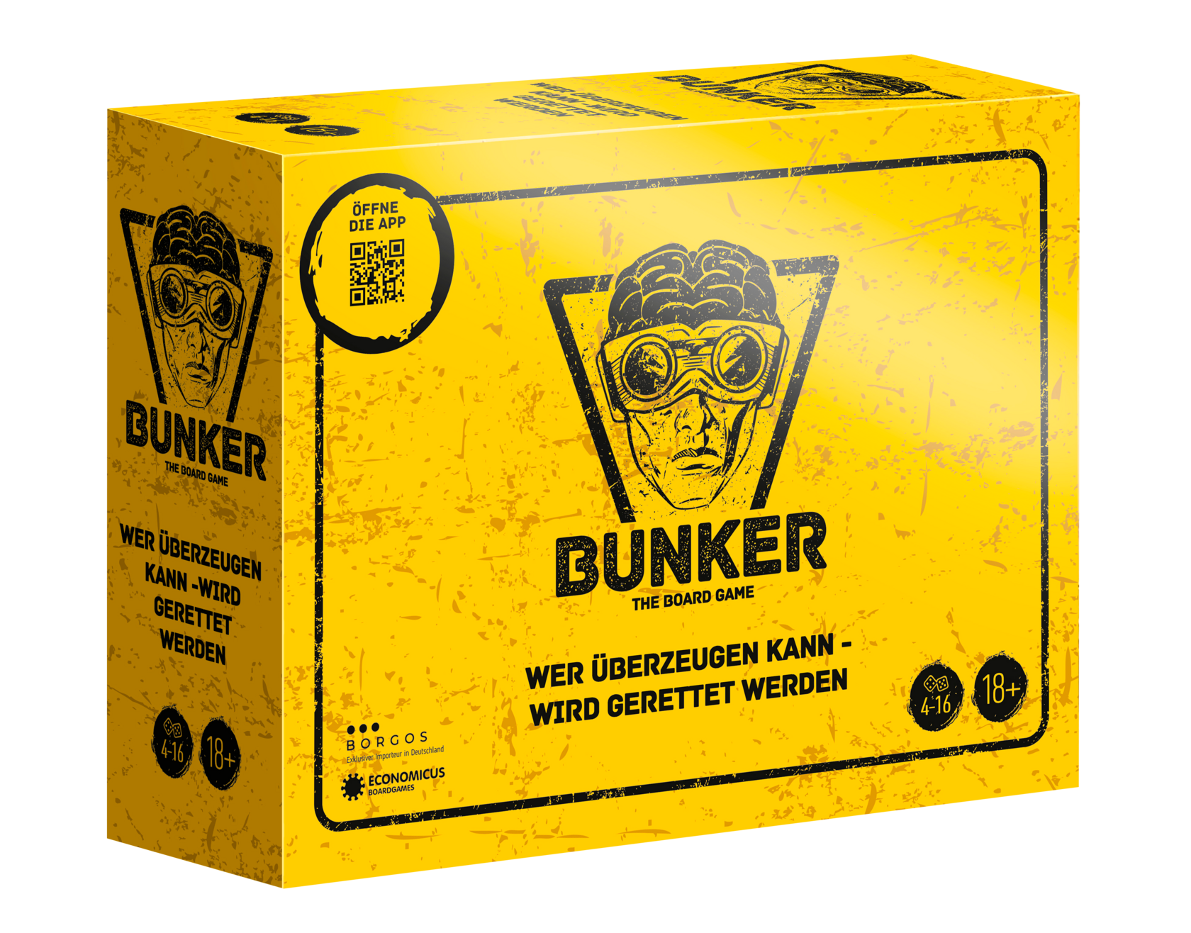 Bunker von BORGOS – aktuelle gelbe Spielbox mit QR-Code zur Web-App