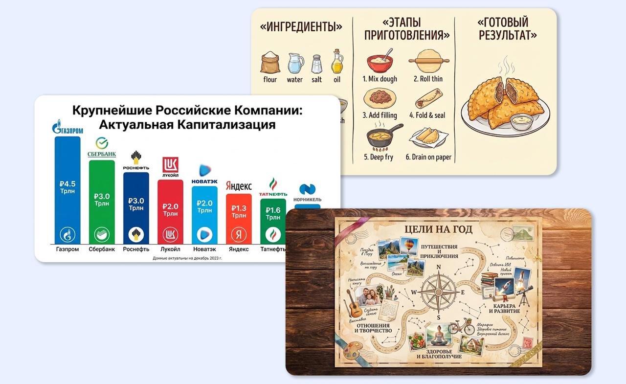 Набросал промптов для инфографики — можно закидывать прямо в работу и играться форматами.