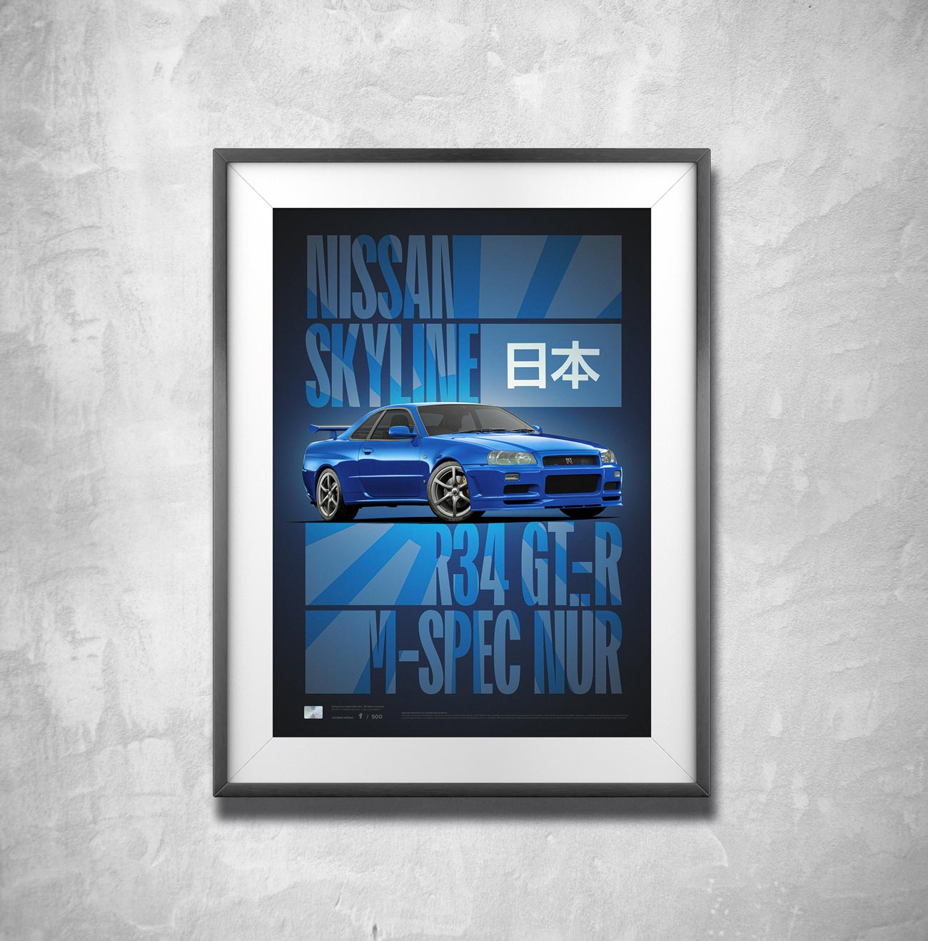 r34ページ Постер Nissan Skyline R34 GT-R M-Spec NÜR Blue – Aclassica