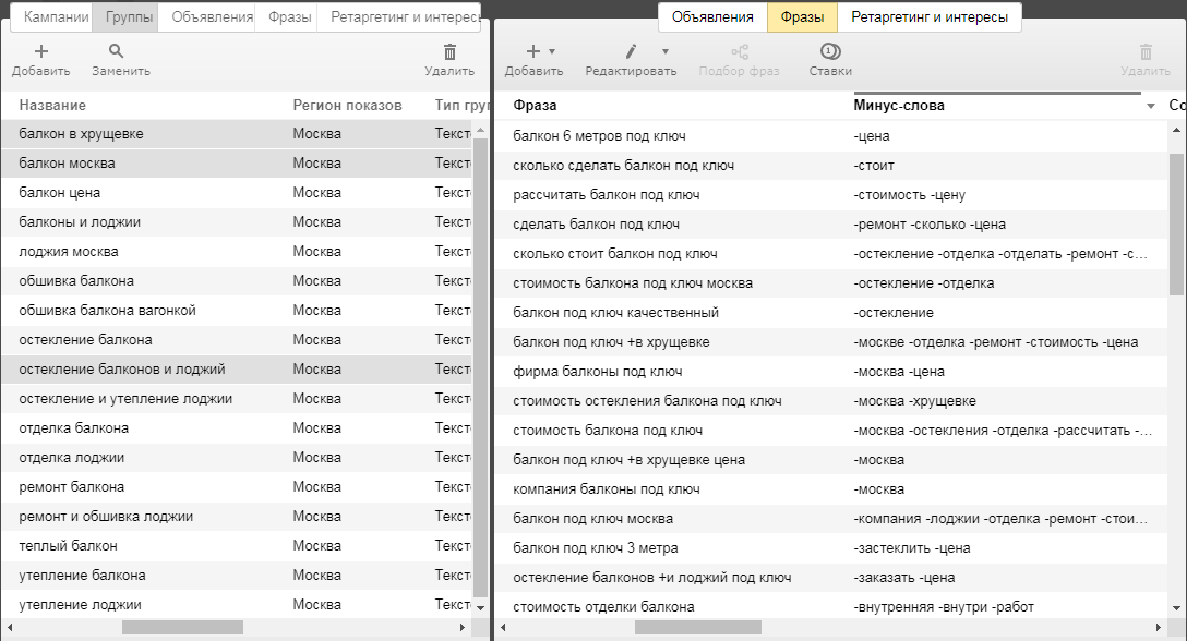 корректировка рекламы