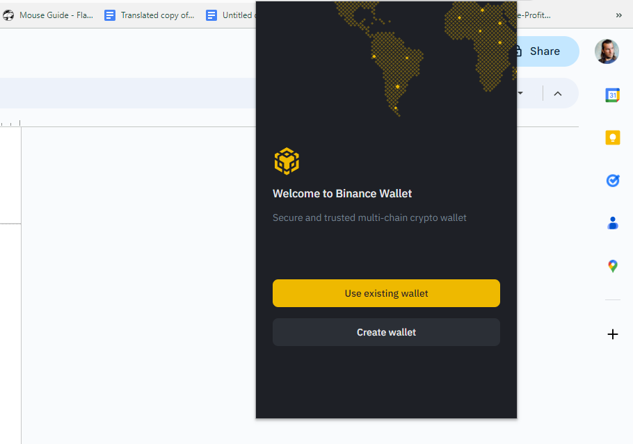 интерфейс Binance Wallet, создание счета в Binance Wallet