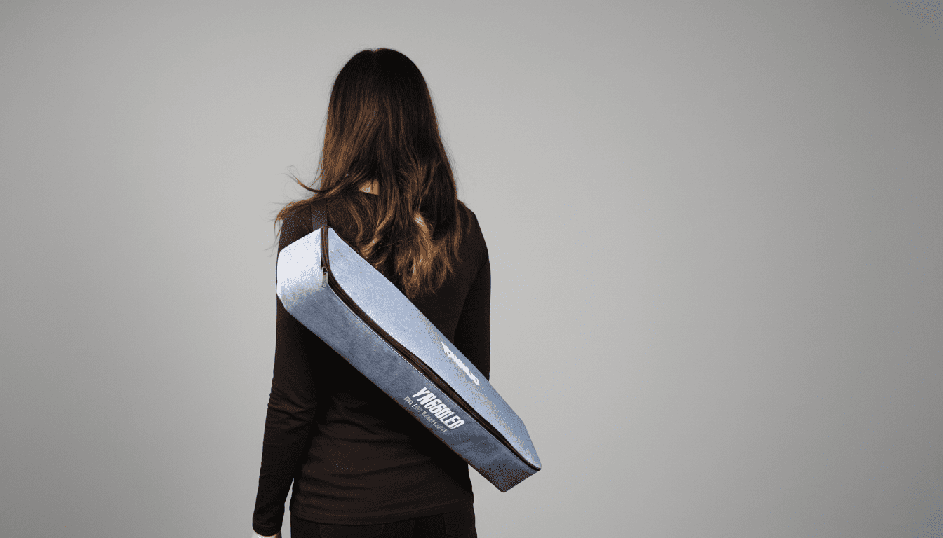 Сумка-чехол для осветителя YongNuo YN660 на плече у девушки, вид со спины