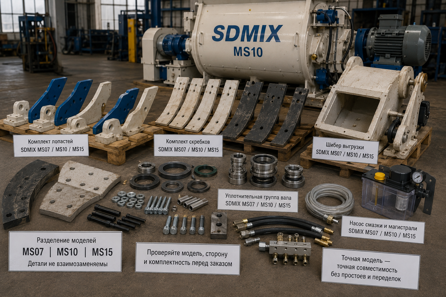 Запчасти SDMIX MS07, MS10 и MS15: комплекты по модели