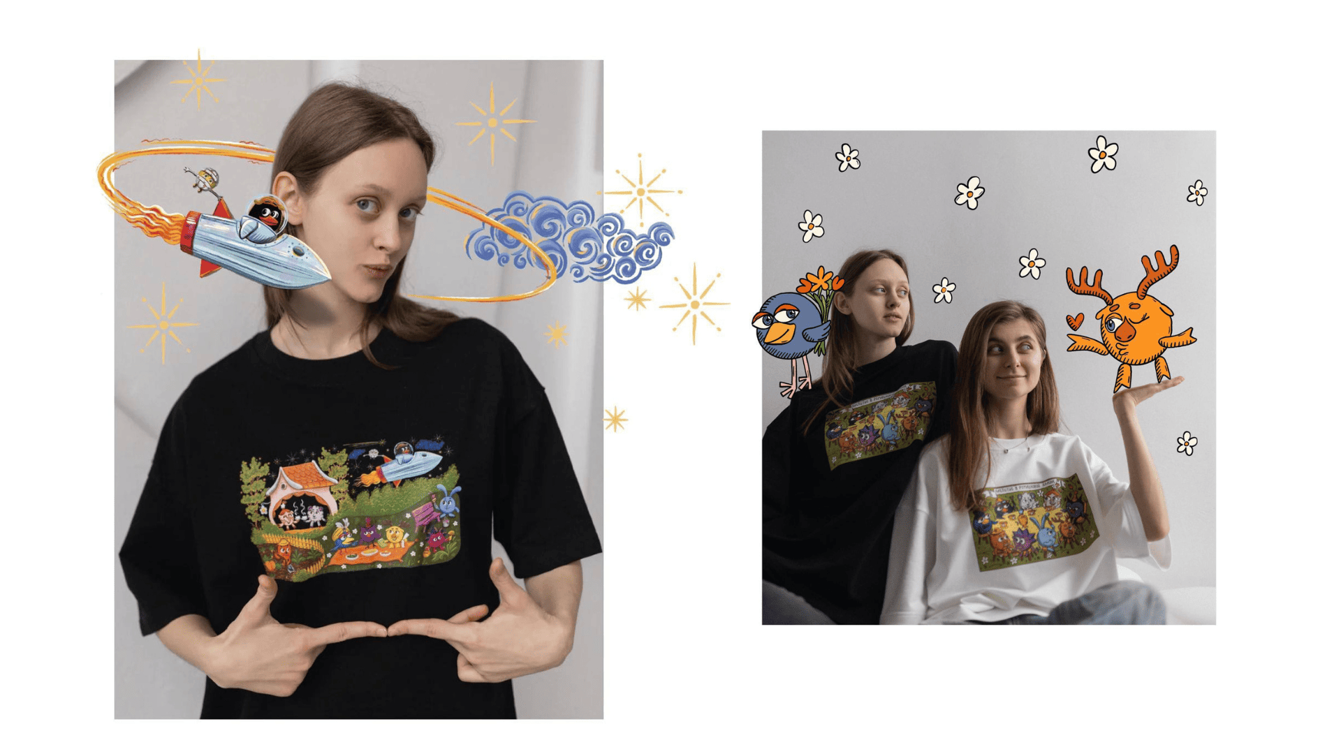 футболки. стильные футболки, футболки со смешариками, проект Мэрч, коллаборация