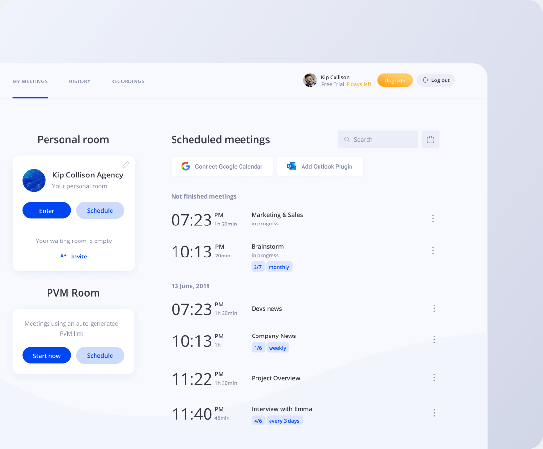 Расписание видеозвонков по календарю