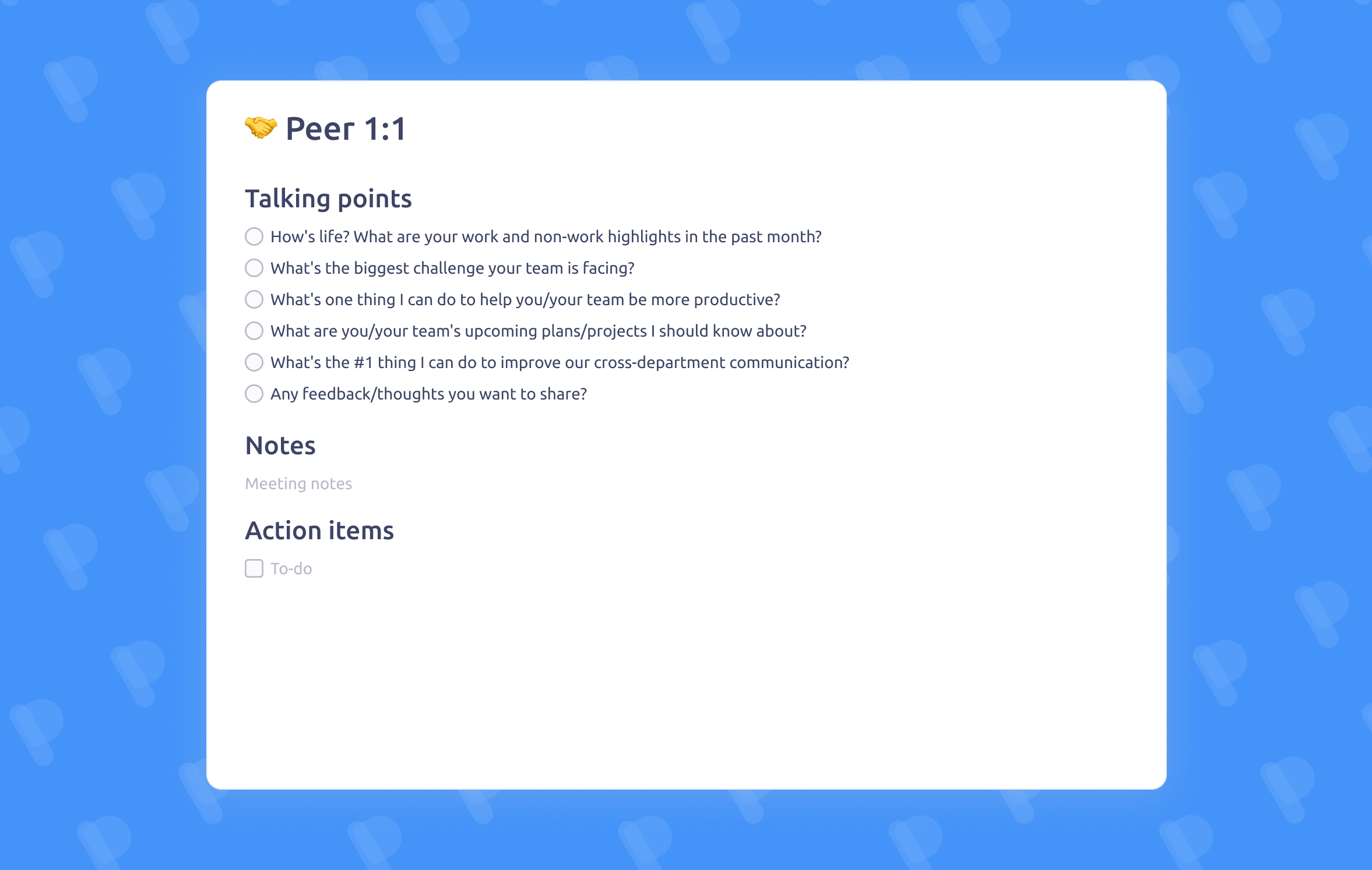 Peer One On One Meeting Template