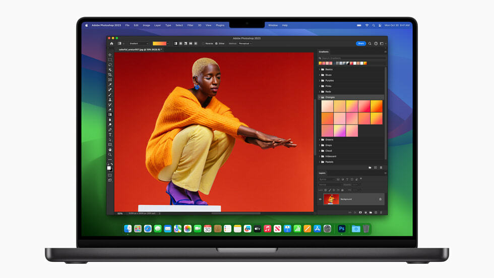 MacBook Pro с M3 Pro обеспечивает более быструю работу фильтров и функций в Adobe Photoshop. Фото с www.apple.com