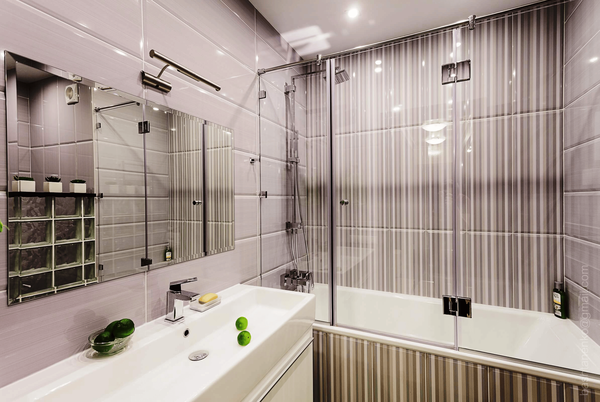 Бутово - Дизайн интерьера ванная комната, умывальник, зеркало, ванна-душ