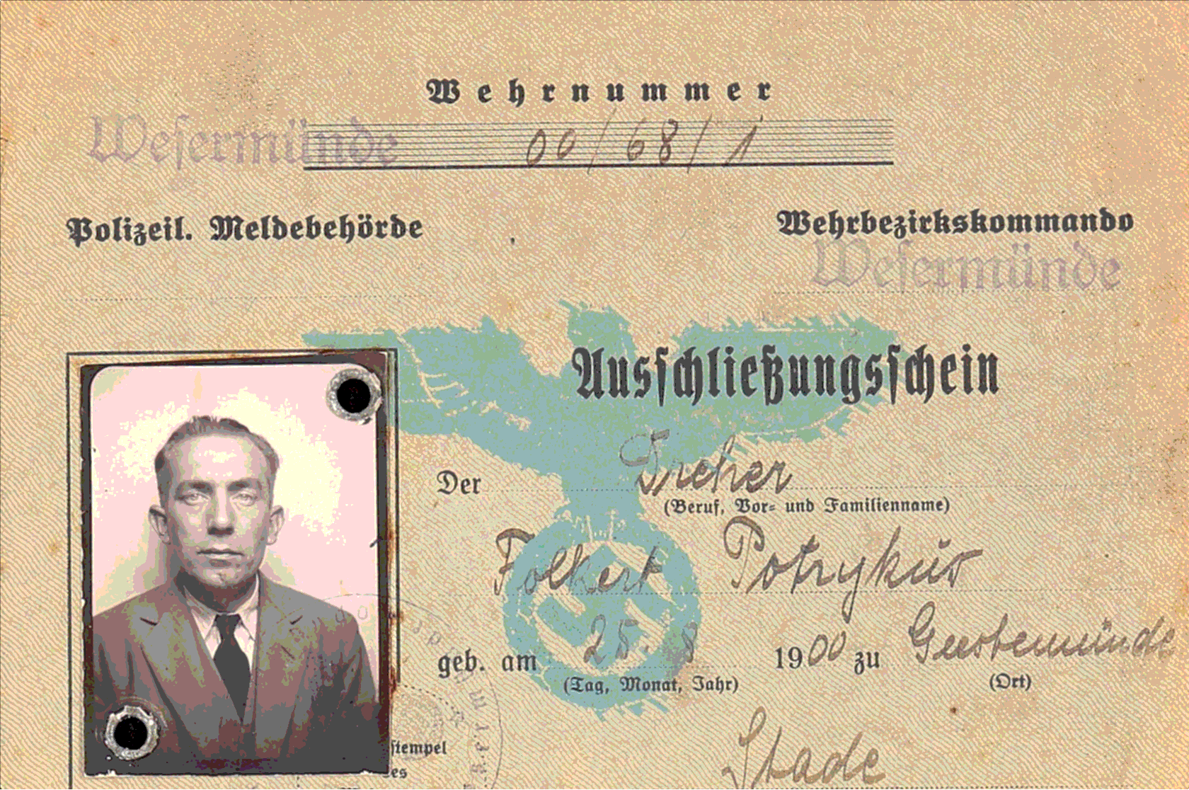 Potrykus´ Dienstbefreiungsnachweis (1940), S. 1/2