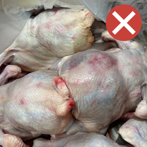 Пример мяса и курицы, не соответствующих требованиям качества