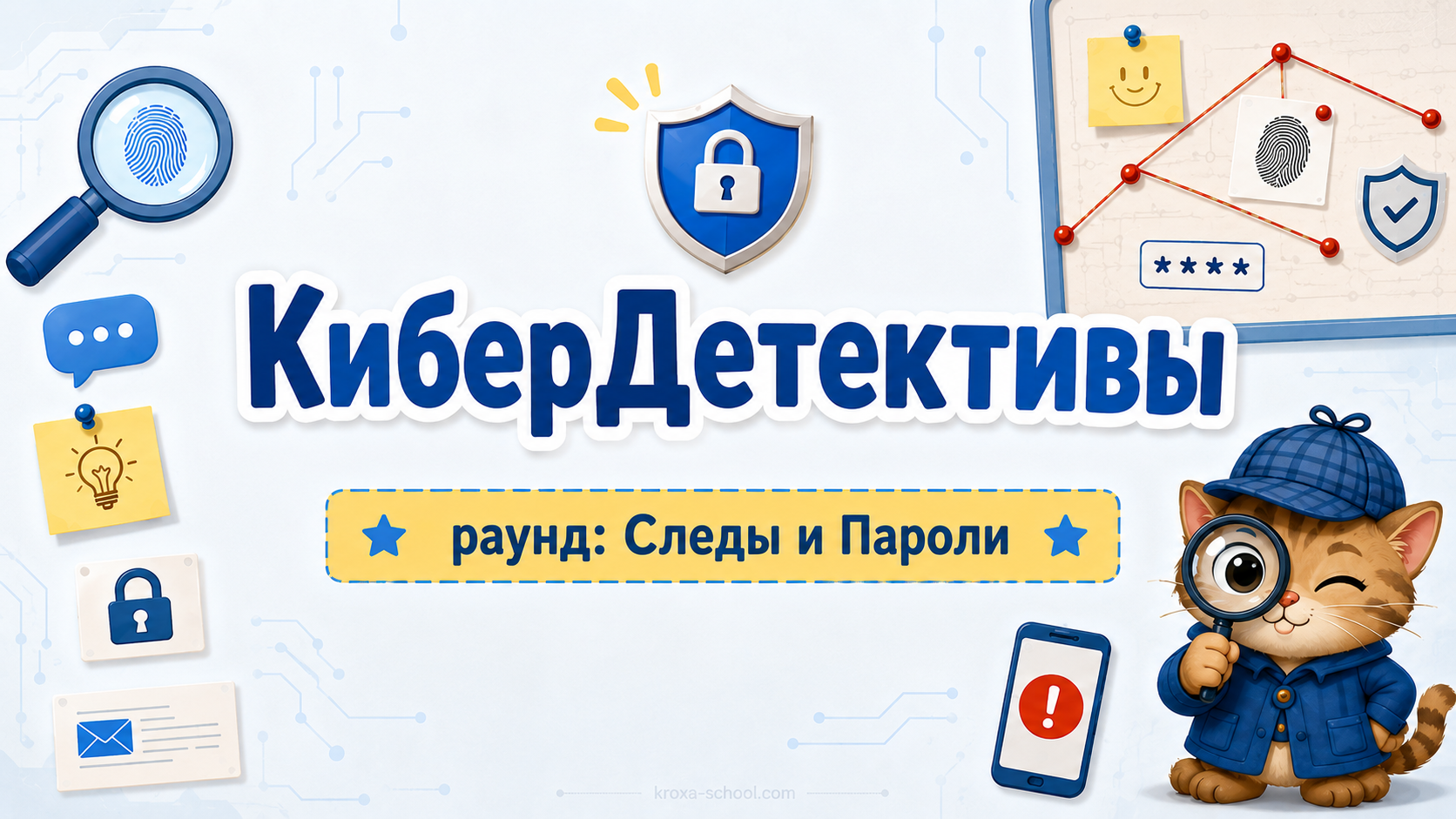 Заставка раунда «Следы и Пароли» из игры «КиберДетективы»