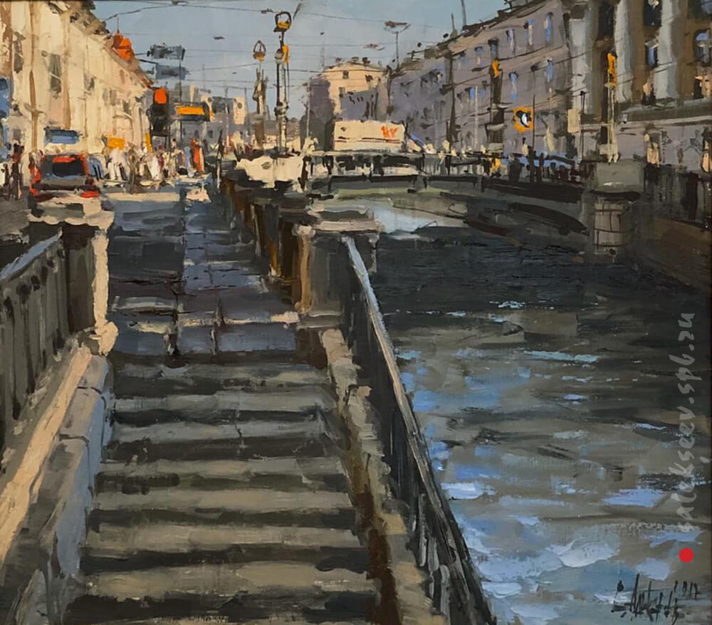 The embankment of the Griboyedov Canal. 2017. Oil on canvas