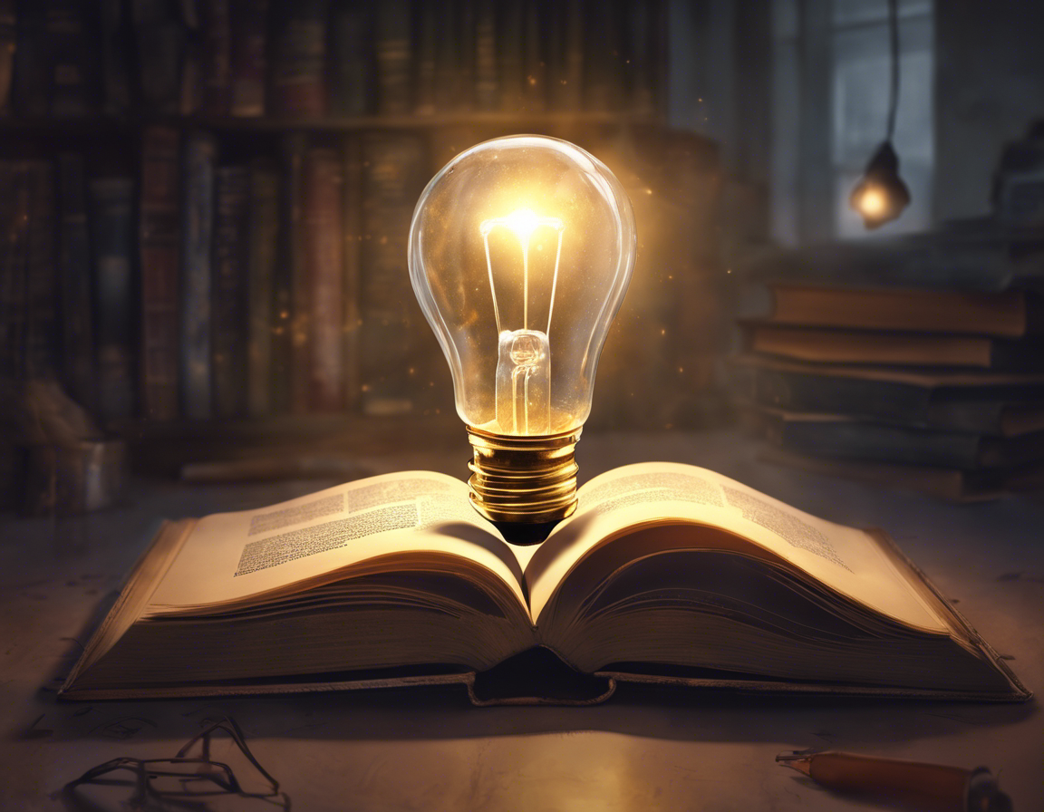 светящаяся лампочка над открытой книгой