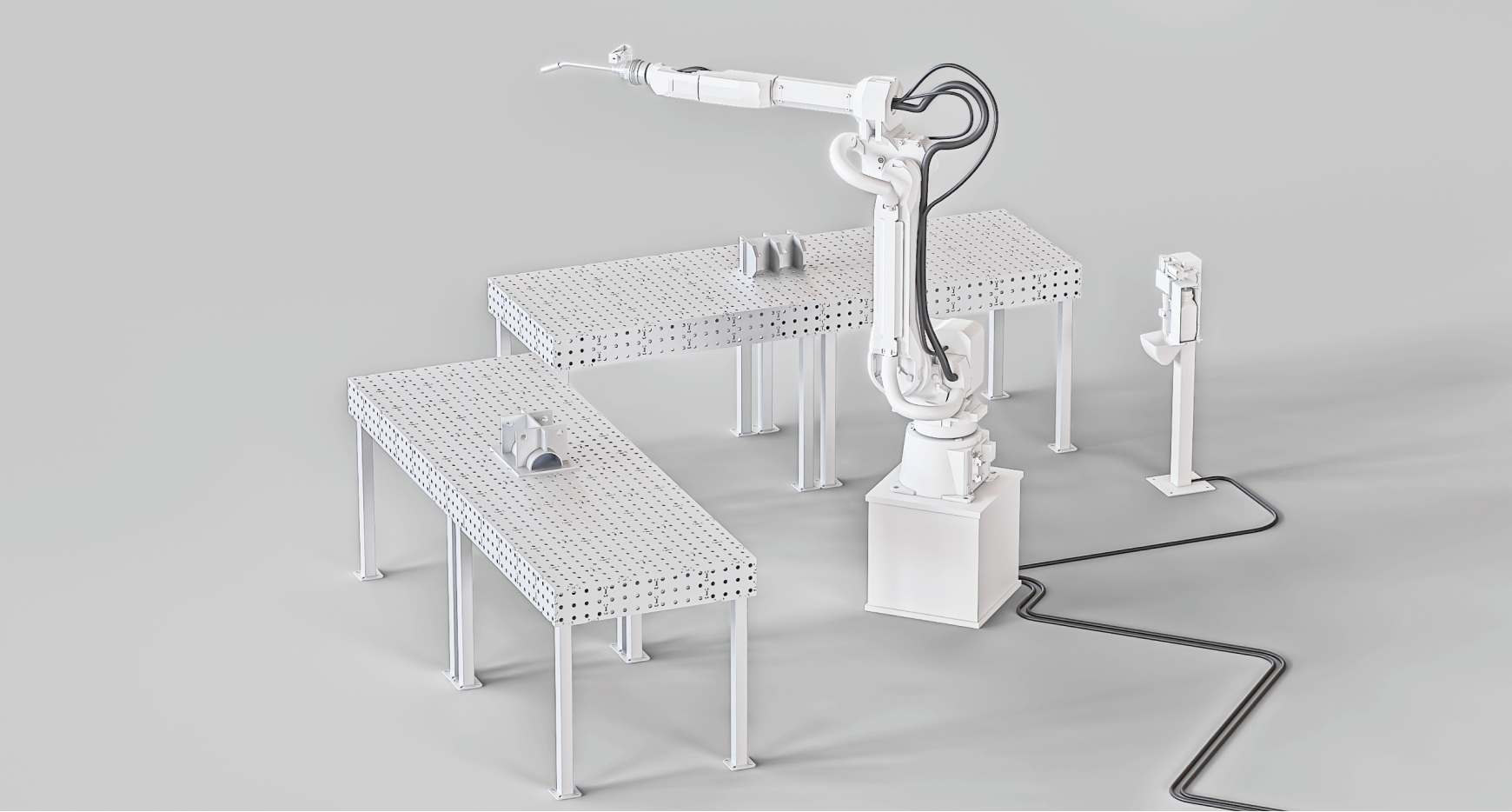 robotic cell with robot and two tables
