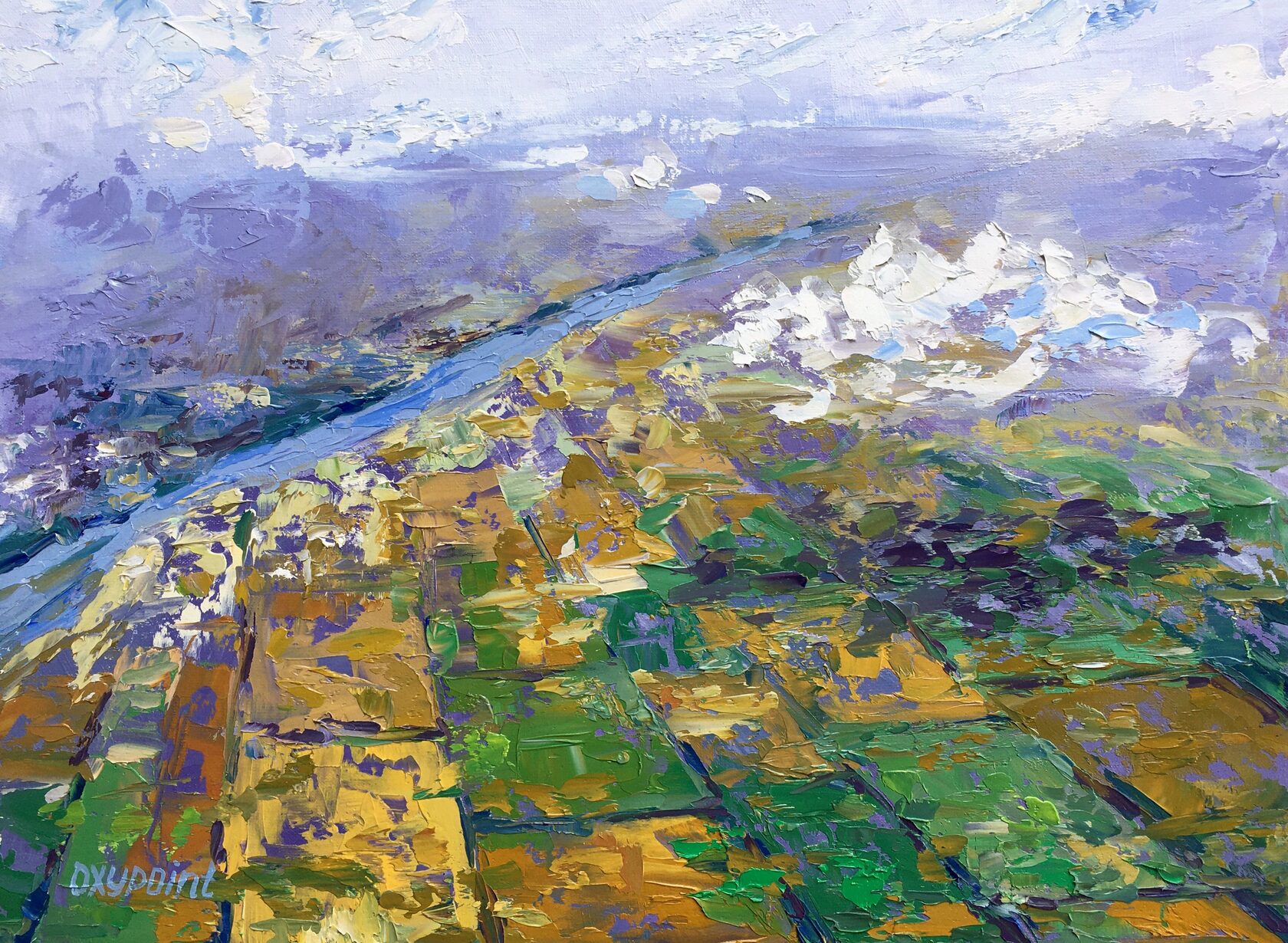 oil painting view from a height of the fields