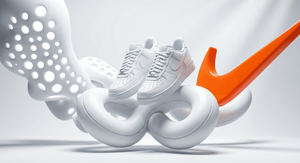 Парящие кроссовки Nike Air Force, демонстрирующие детали контроля подлинности