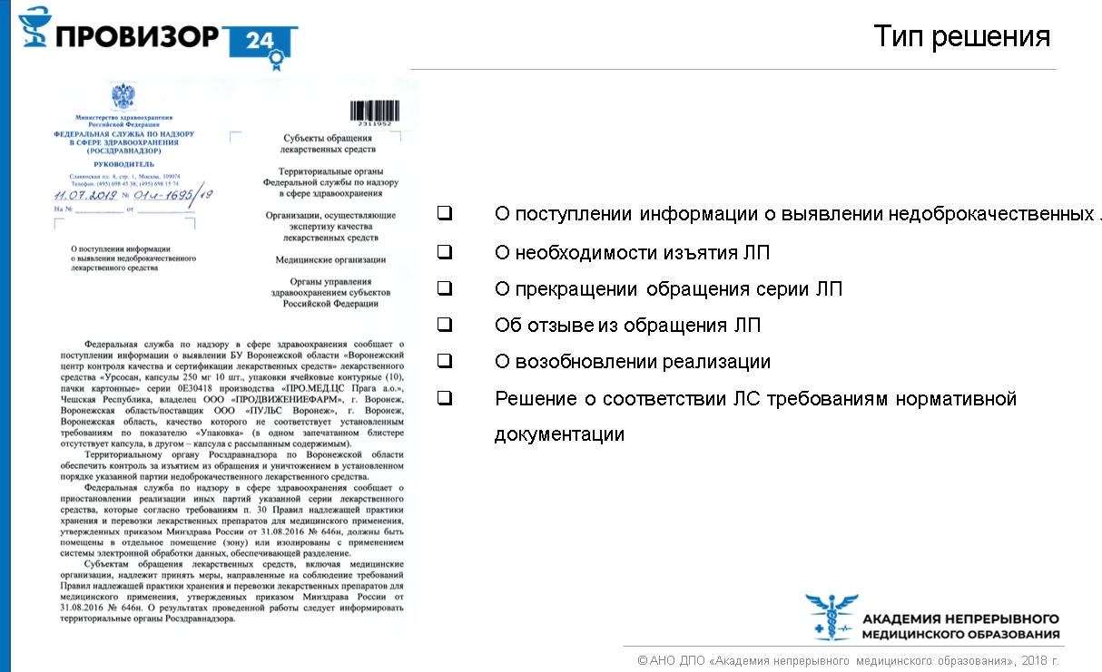 Мониторинг качества лекарственных препаратов