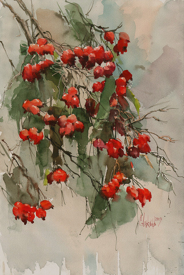 Hawthorn. 2019. Watercolor on paper, 56x36 cm