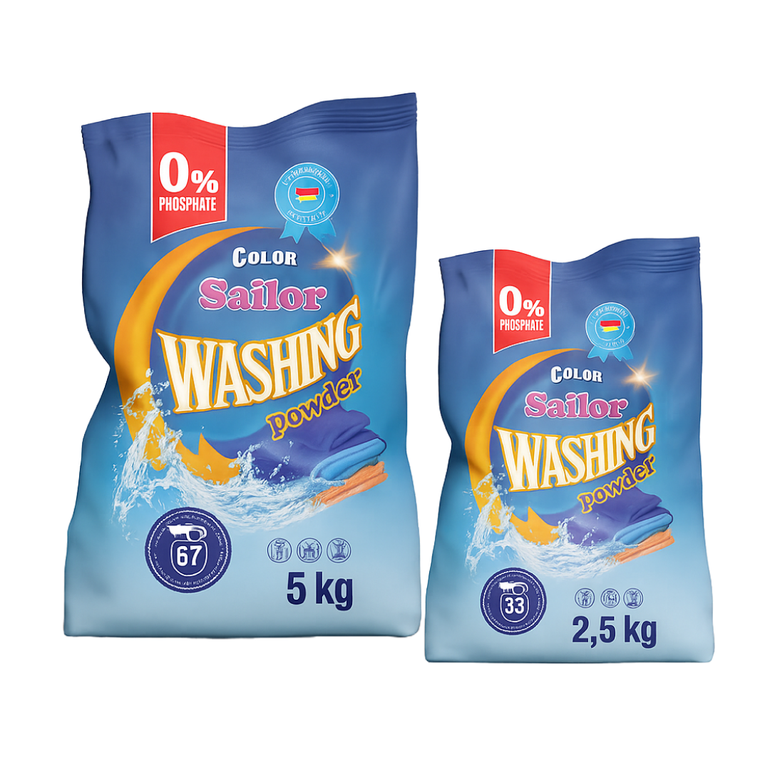 Sailor Color 2,5 kg &amp; 5 kg – Waschpulver für bunte Wäsche, Farbschutz, Hersteller Waschmittel EU, Großhandel Deutschland Österreich Schweiz, Alternative zu Ariel Persil Spee Dash Color