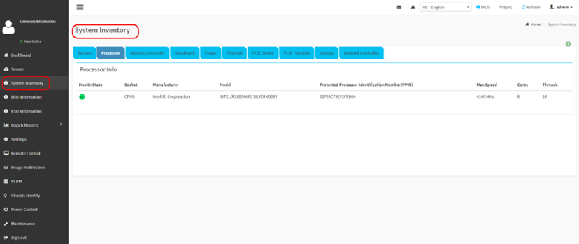 Рисунок 6 — Интерфейс раздела System Inventory (Системная информация)