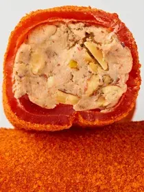 Апельсиновый рулет с фундучным кремом и миндалём — срез
