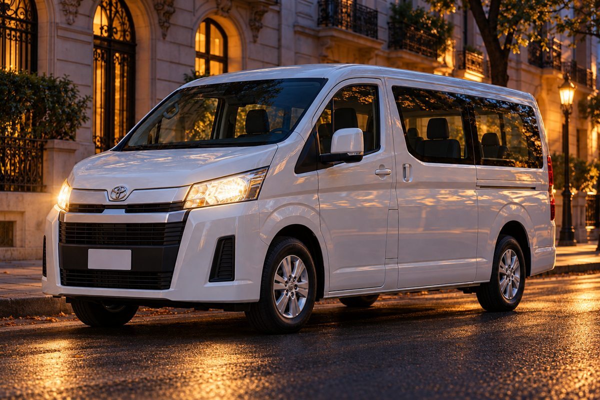 Toyota Hiace 2.8 Wagon AT6 2023 — белый, фото 1 — фары включены
